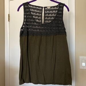 J. Crew Tank Lace and Cotton Dark Green Size Medium